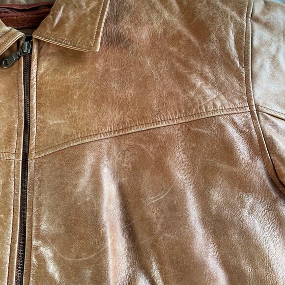 🔥Vintage Y2K Leather 2000 Brown Bomber Jacket Faux Fur Lined Grunge Biker Patina - Picture 11 of 16